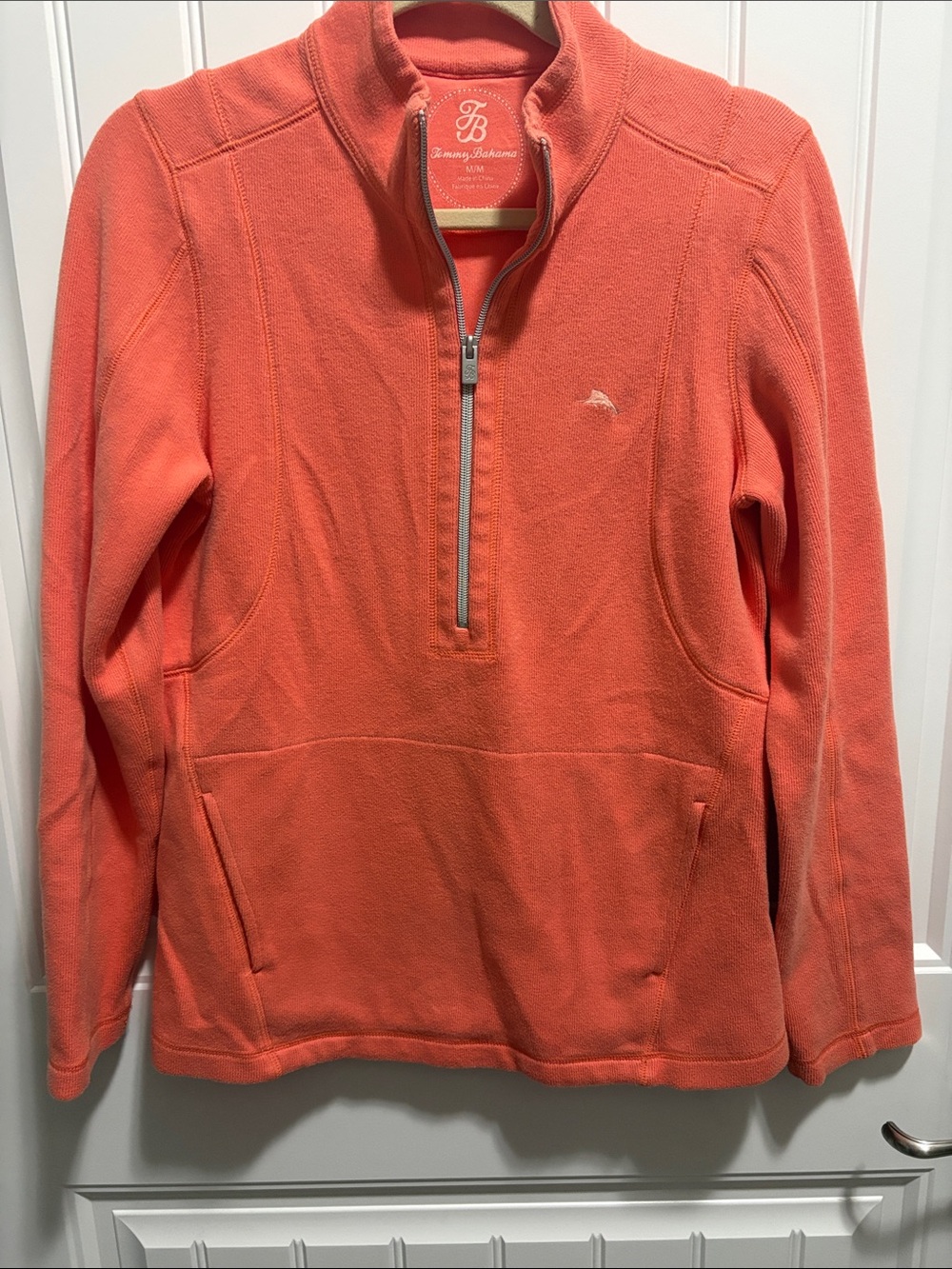 Tommy Bahama Women’s M Coral Orange Quarter Zip Pullover Cotton